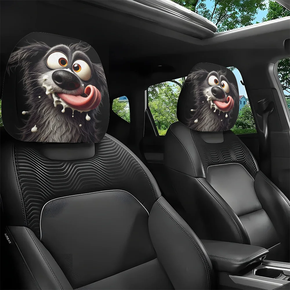 Cute & Quirky Dog Print Car Headrest Cover, All-Season Universal, Durable Seat Headrest Cover