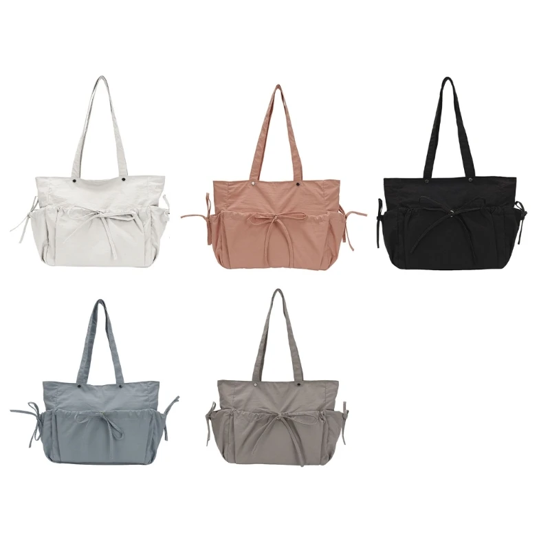 

Japanese Styles Shoulder Bag Pleated Underarm Bag Shopping Bag Large Capacity Handbag Lovely Bows Armpit Bag for Travel