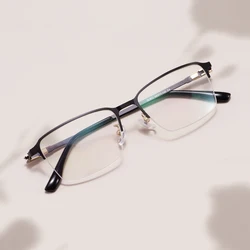 Metal Men Classical Half Rim Rectangular Spectacle Browline Business Simple Glasses Frame For Optical Prescription Lenses