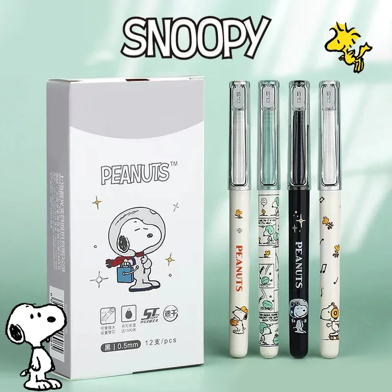 12 Pcs/Set Snoopy cartoon signing pen Gel Pen School Office Supplies student Exam Pen Stationery Gift 0.5mm quick dry Black Ink