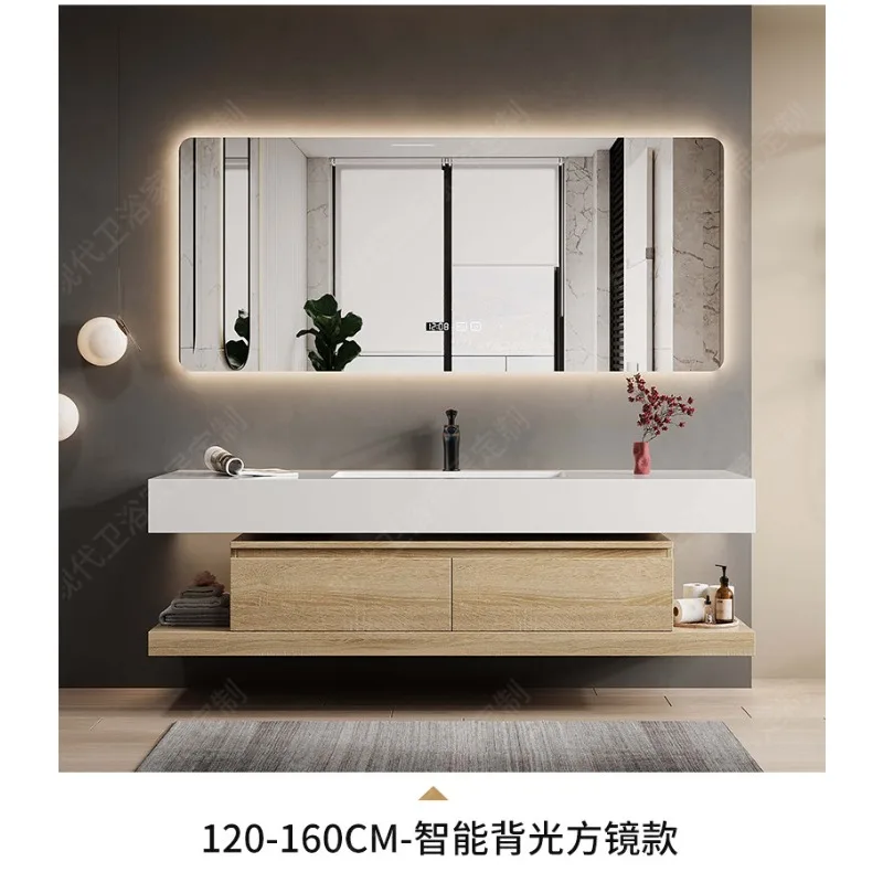 Log wind bathroom cabinet combination rock slab seamless ceramic integrated basin bathroom cabinet hand washbasin customization