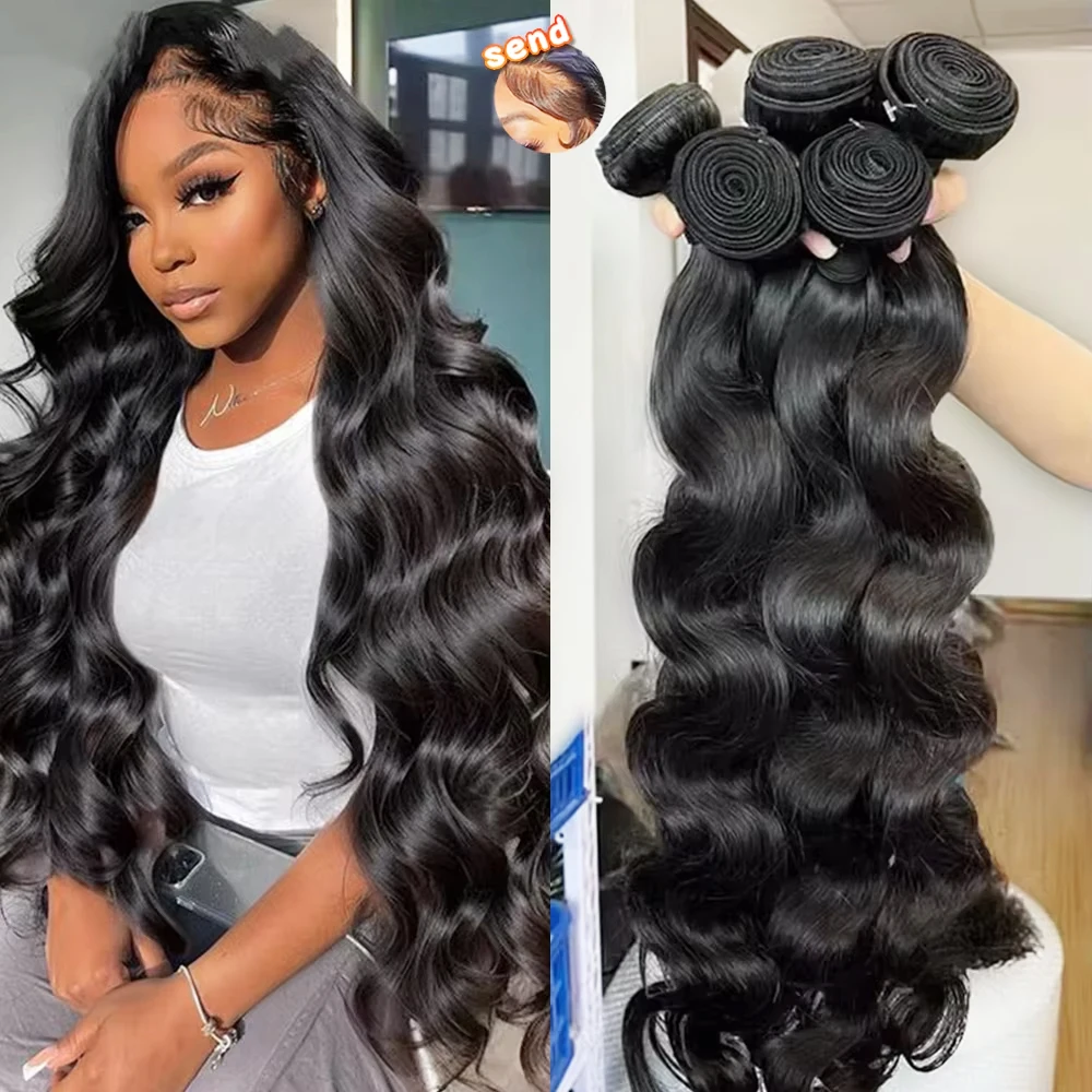 Virgin Peruvian Body Wave Human Hair Bundles With Closure Invisible Melt Skin 4x4 5x5 13x4 HD Lace 3 4 Bundles Weave With Frontal image 2