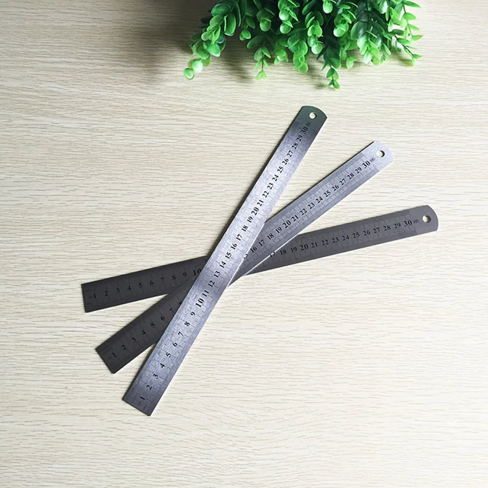 2pcs Stainless Steel Ruler 15Cm 30Cm Double Sided Metric Scale Metal Straight Edge For School Office Engineering