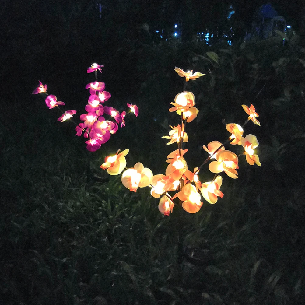 

2pcs Solar Ground Plug Light Orchid Shape Durable Outdoor Garden Pathway Landscape Light Energy Saving Decorative Lighting For