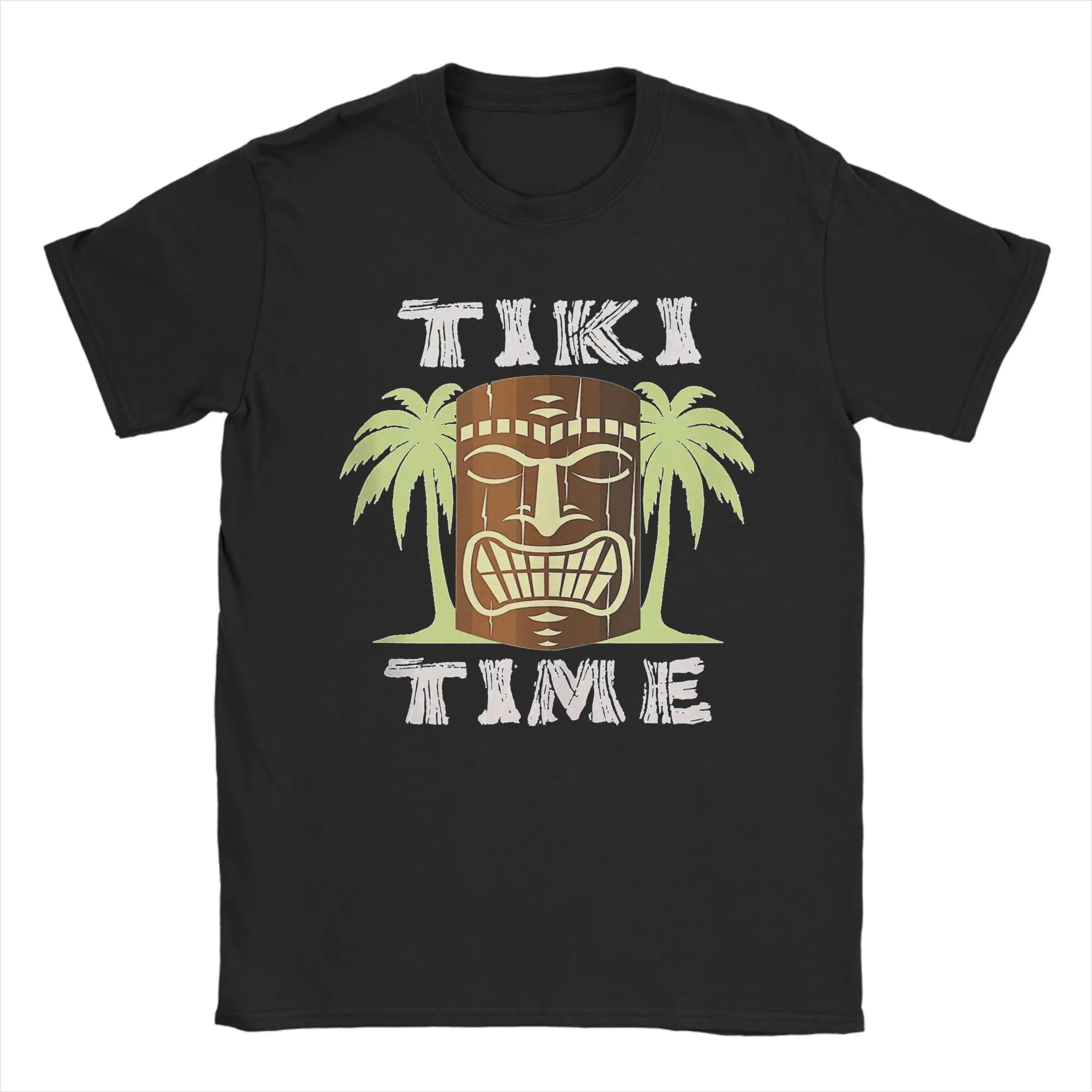Funny Hawaii Tiki Time  T-Shirt Men Cotton Short Sleeve  Round Neck Summer Tops Shirts
