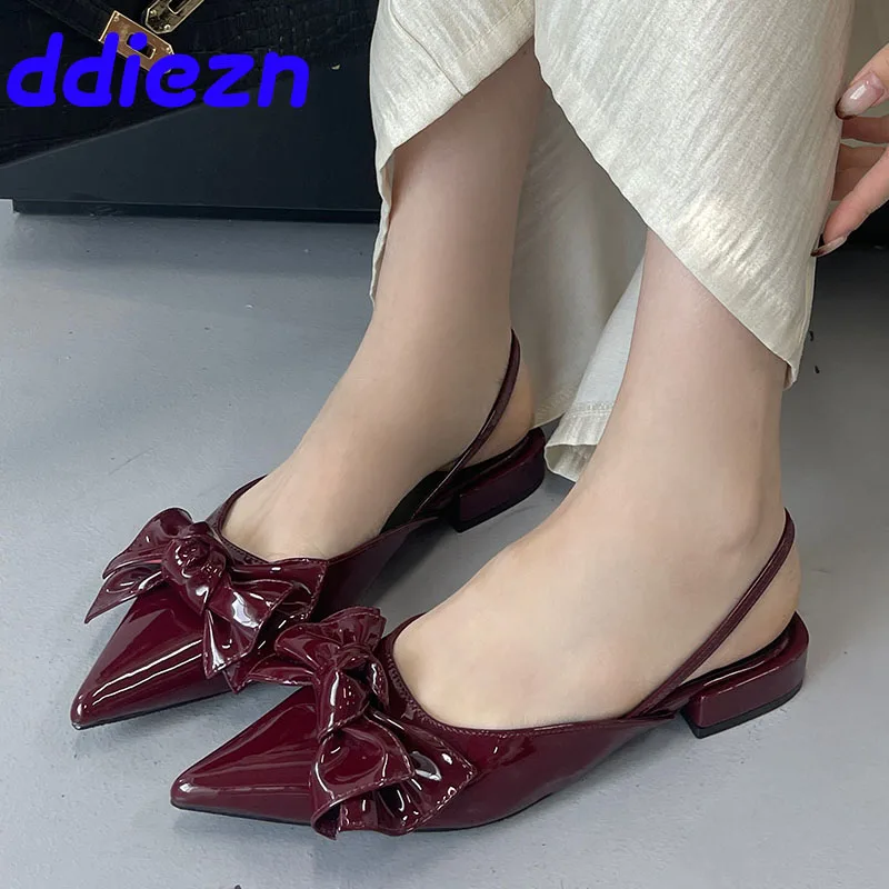 Female Pointed Toe Footwear Women Flats Sandals Shoes Fashion Butterfly-Knot New In 2025 Ladies Flats Sandals Shoes Slides Mules