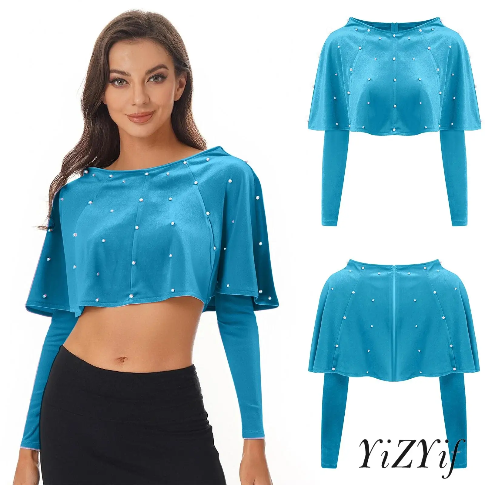 

Luxe Mermaid Cosplay Cloak Women Shawl Velvet Cape with Pearl Adjustable Sleeves Fantasy Halloween Masquerade Ball Outfit