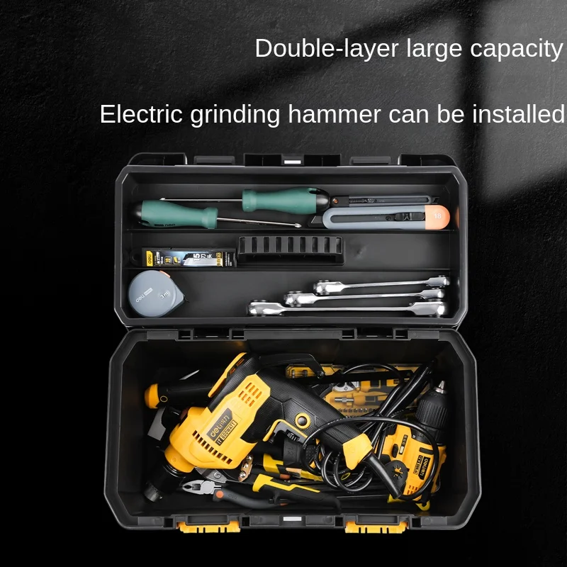 Deli 1Pcs Double Layer Household Tool Box Organizer Case Multifunctional Hardware Tool Storage Box Plastic Electrician Toolbox