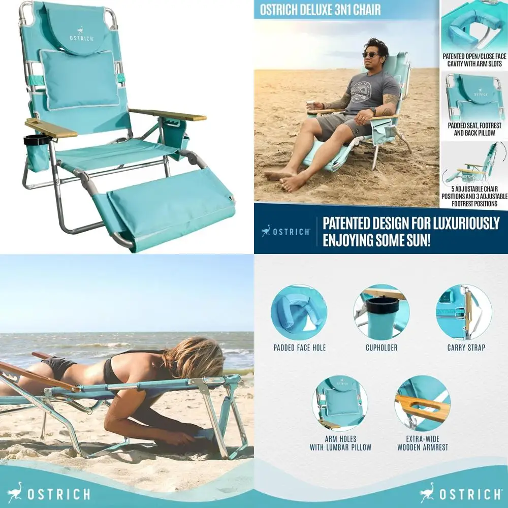 كرسي استرخاء للشاطئ قابل للطي عالي التحمل في الهواء الطلق، أكوا - 3 في 1 للاستلقاء في الحديقة