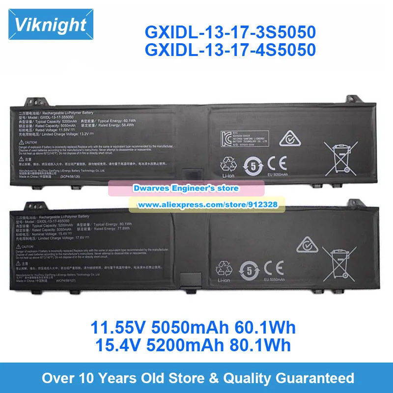 Genuine GXIDL-13-17-3S5050 Battery GXIDL-13-17-4S5050 60.1Wh 80.1Wh for Wujie 15X 14X 14XA Yilong 15 Pro Yaoshi 16Pro 16Super