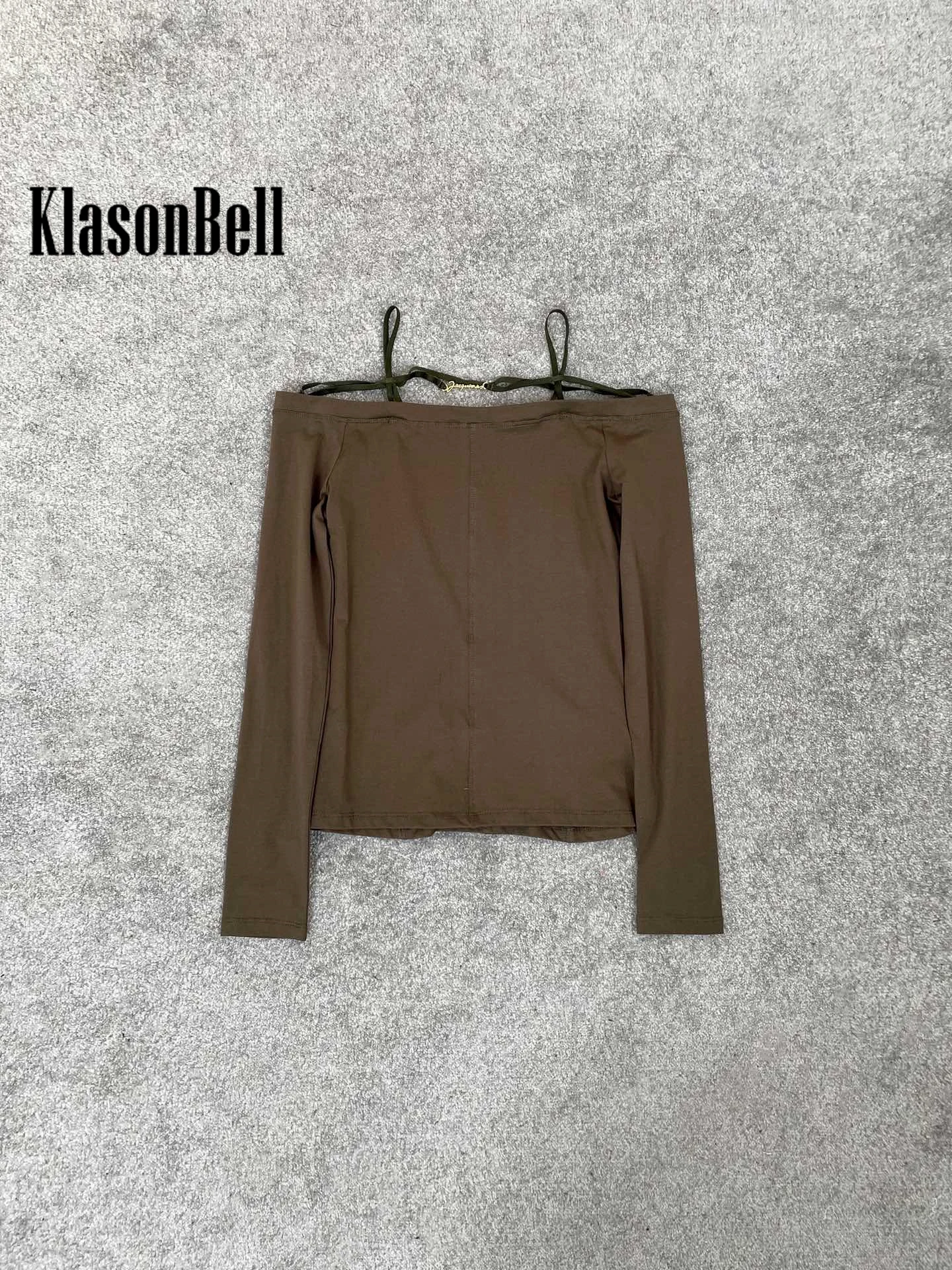 3.13 KlasonBell Celebrity Same Fashion Sexy Off-Shoulder Slash-neck Long Sleeve All-match Slim T-Shirt Women