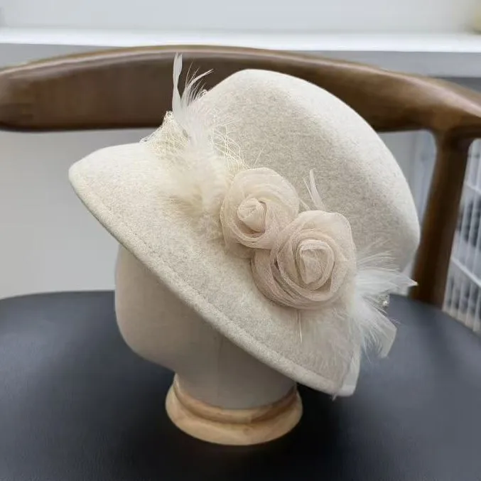 elegant-woolen-flower-pot-hat-fisherman-cap-with-netting-shade-small-lampshade-design-women's-fashionable-winter-hat