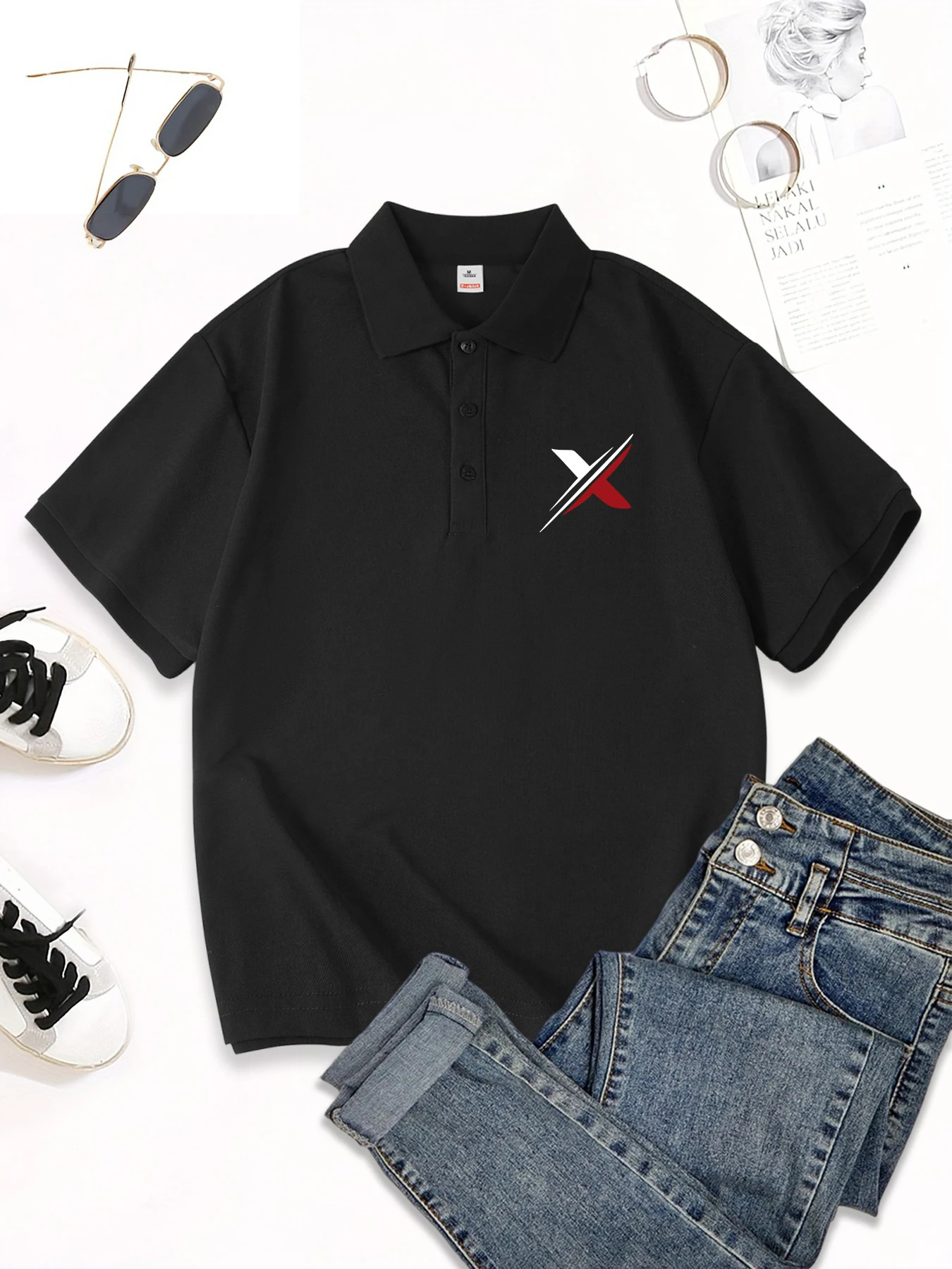 

Letter X Prints Polo Shirt Womens Summer Short Sleeve T-Shirts Trend Breathable Regulai Fit Polyester Tops Woman Sporty Clothes