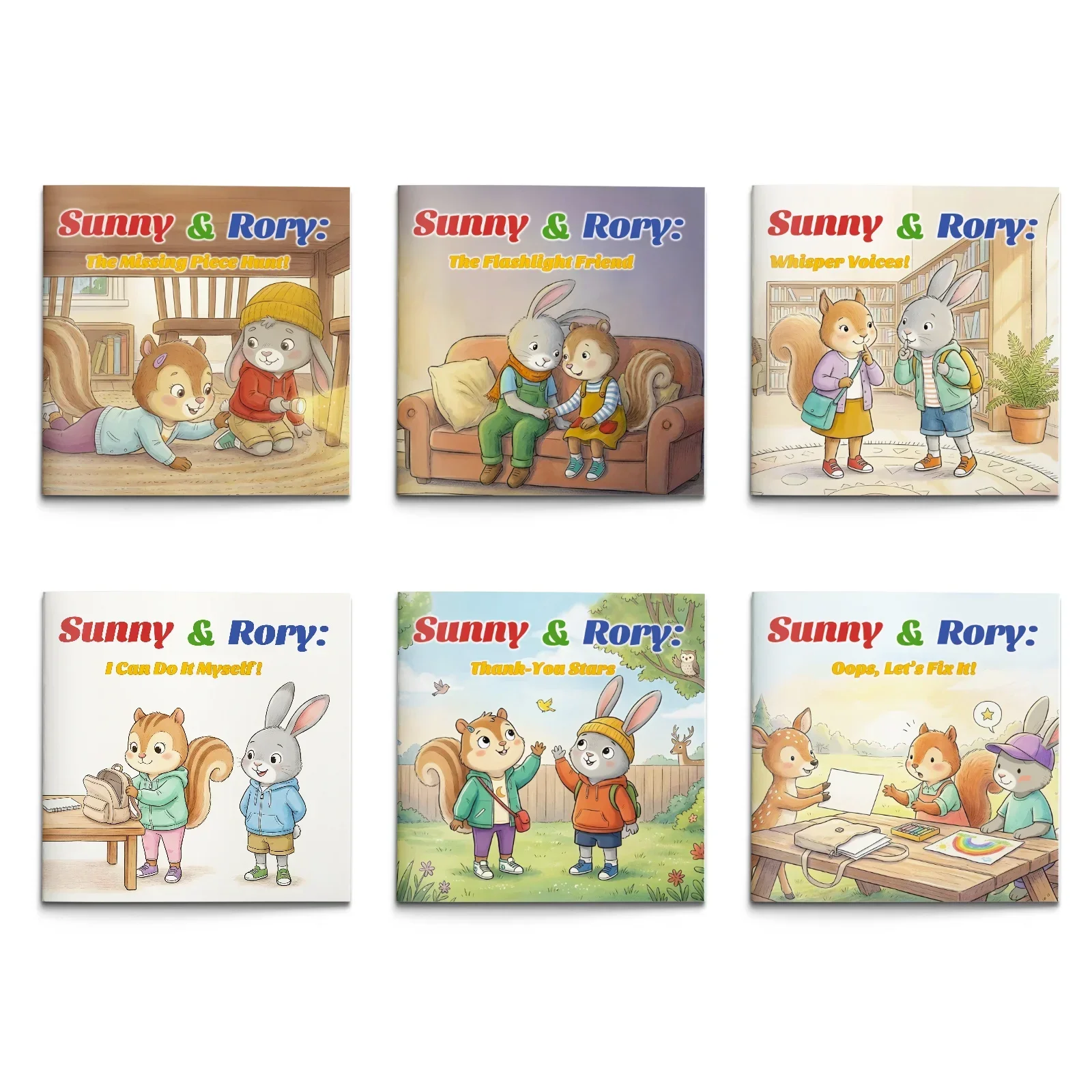 Ensemble de 6 livres illustrés sur l'apprentissage socio-émotionnel Sunny & Rory pour enfants : Histoires sur les compétences de vie, sur la résolution des problèmes et le courage