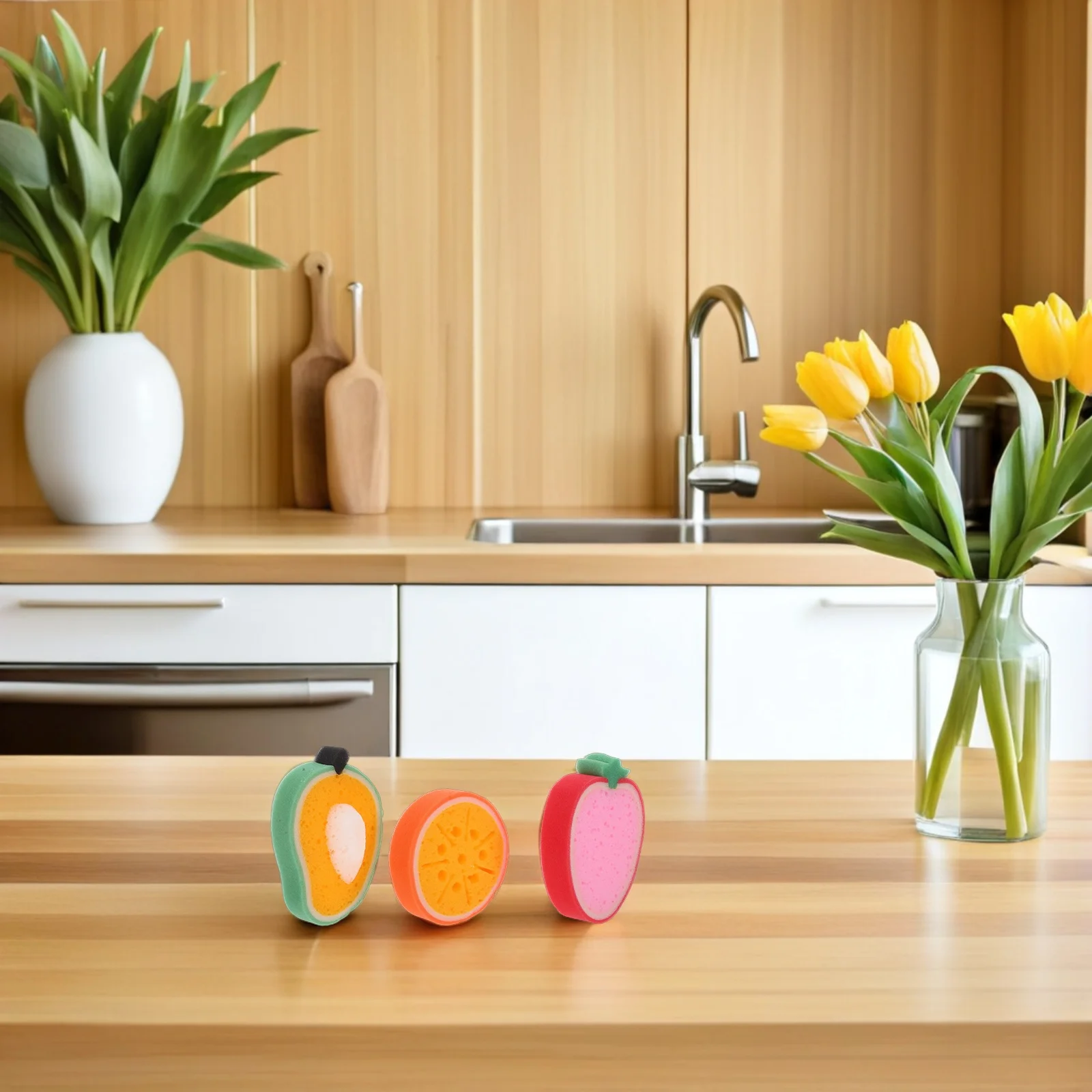 

6pcs Fruit Shaped Cleaning Sponge Kitchen Dish Washing Scrubber Reusable Soft Sponge For Pots Pans Glassware Produce Cartoon