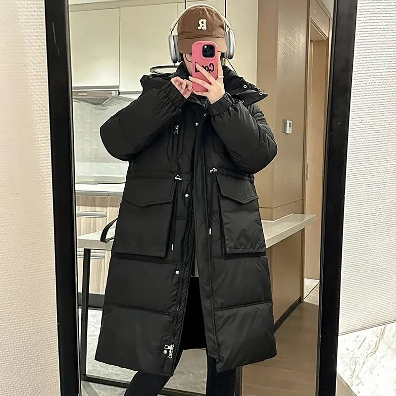 Piumino lungo invernale in cotone per donna Cappotto Parka con cappuccio con cerniera Cappotto imbottito allentato Addensare giacche da neve calde JJ534