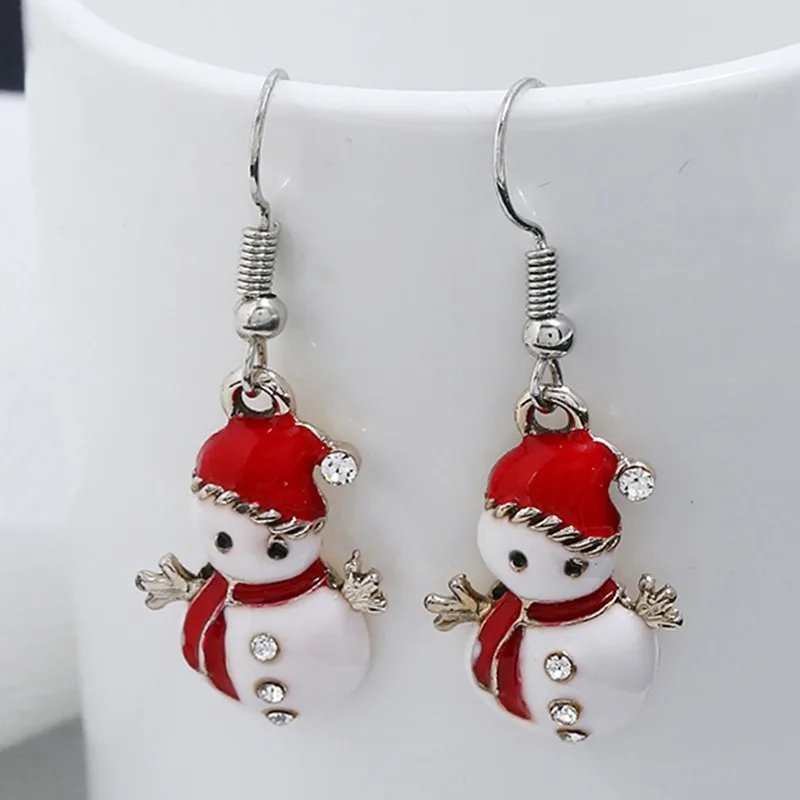 Cartoon Christmas Earring Brooches Set Female Cute Snowman Earring Brooch Pin 2025 Xmas New Year Earring Jewelry Gifts