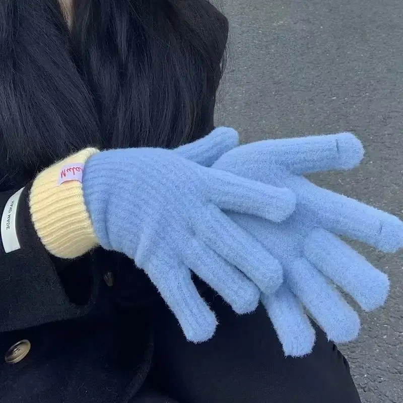 Winter Colorful Splicing Knitted Gloves Women's Outdoor Warm Touch-screen Korean Simplicity Cycling Gloves Student Gloves
