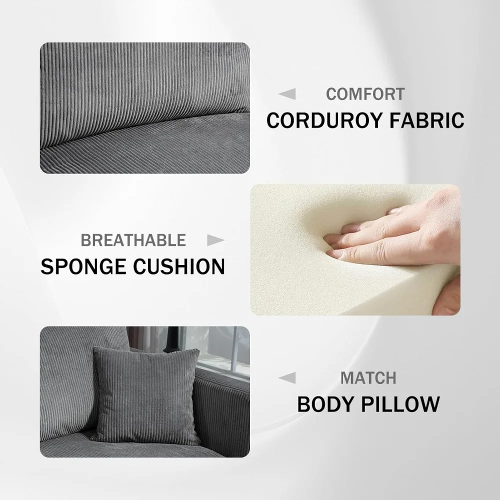 أريكة وحدات مريحة مستوحاة من السحابة على شكل حرف L مع مسند، أريكة منجدة حديثة بثلاثة مقاعد، أريكة مقطعية للاسترخاء #5