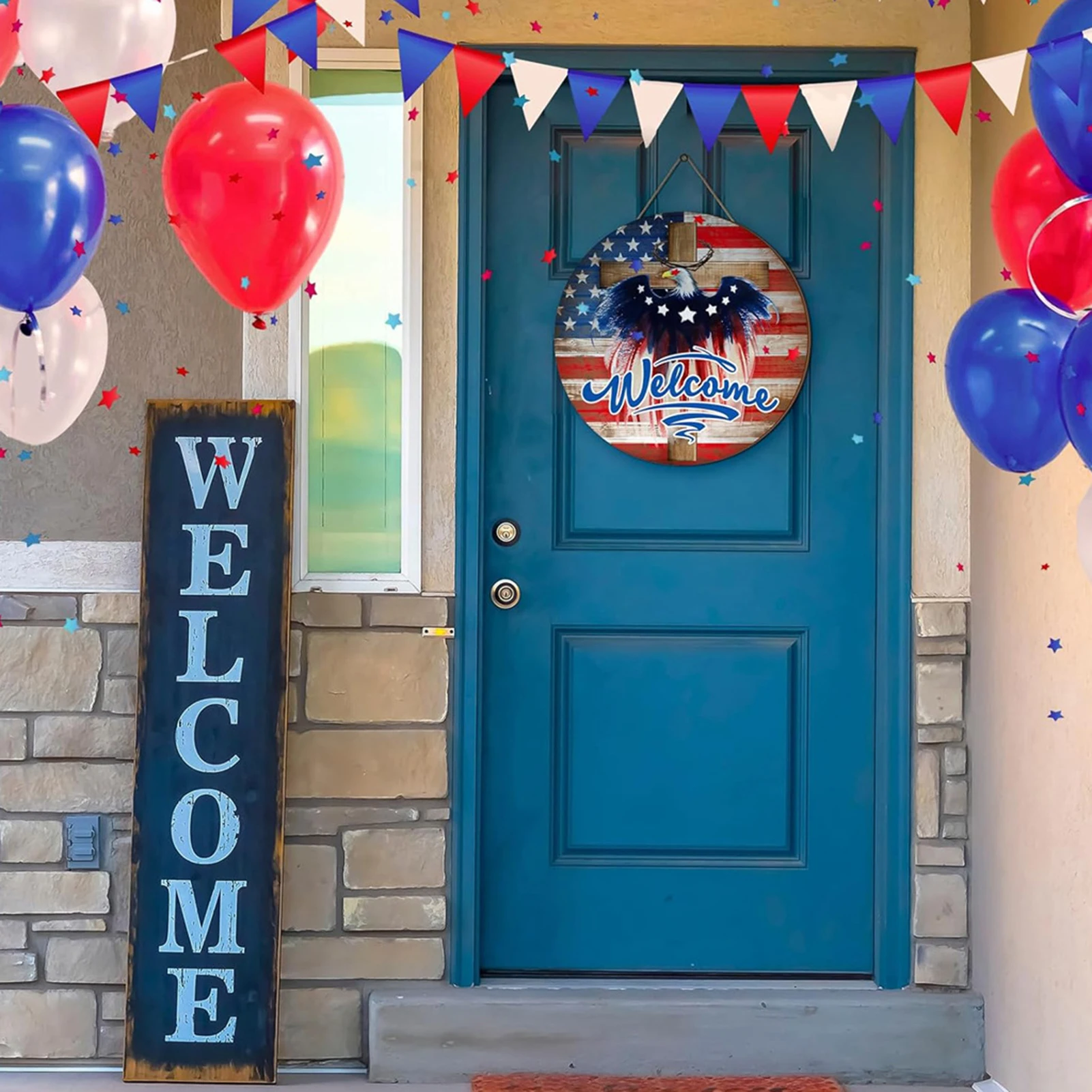 

4th Of July Patriotic Welcome Sign Memorial Day Independence Day Decorations For Door Porch Farmhouse