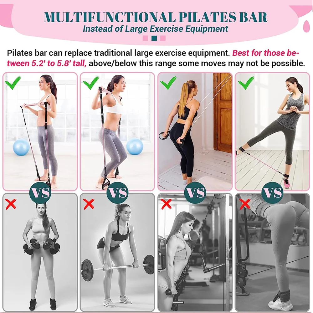 Pilates Bar Kit with Resistance Bands Multifunctional Yoga Bar Portable Home Gym Resistance Bar Kit for Full Body Workouts