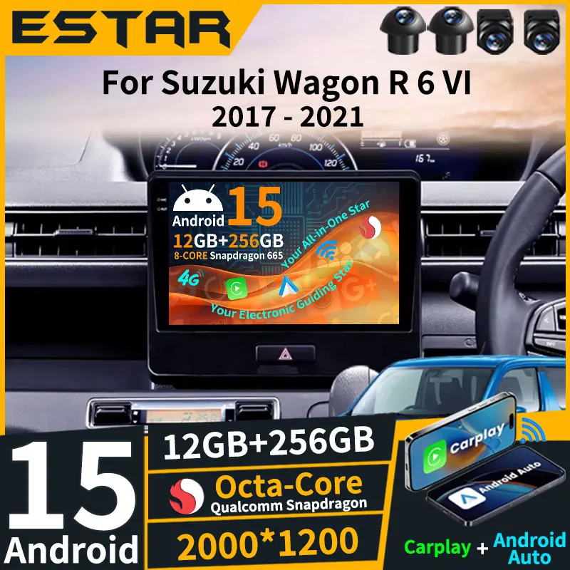 Wireless Carplay Android 15 For Suzuki Wagon R 6 VI 2017 - 2021 Car Radio 4G LTE WIFI Stereo GPS DSP Multimedia RDS BT QLED Auto