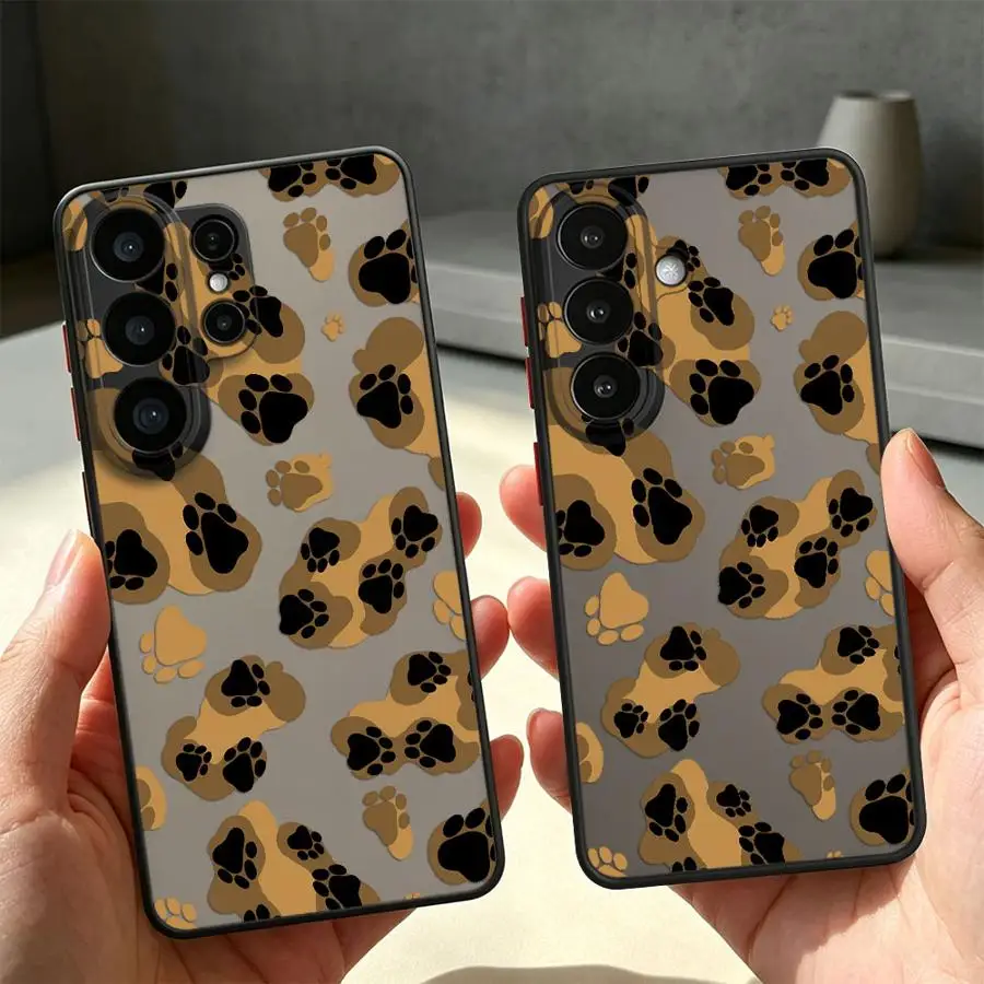 Brown Leopard Paw Print Funda Back Phone Cover Case for Samsung Galaxy S26 S21 S25 Ultra Note 20 Ultra 10+ S23 FE S22 S24 Plus