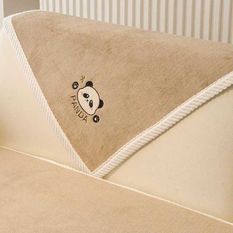 New Milk Velvet Panda Sofa Cushion Autumn and Winter Plush Cartoon Cushion Fixed Non-slip Sofa Cover Winter Cover Cloth
