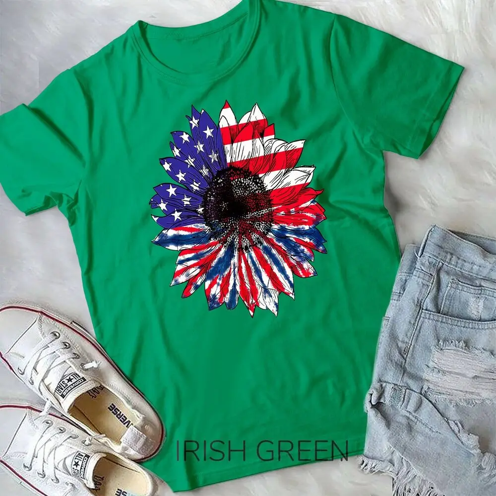 American Flag Sunflower Red White Blue Tie Dye 4th Of July Unisex T-shirt