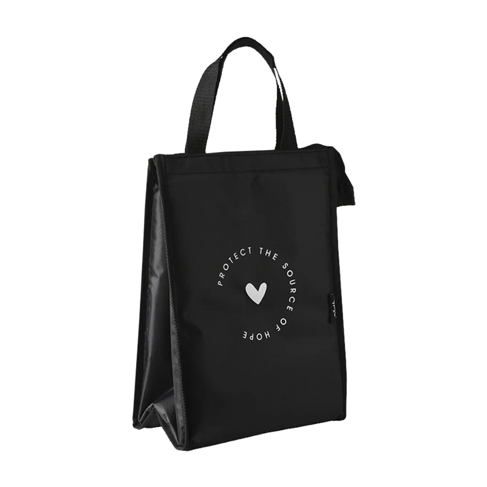 

Oxford Cloth Insulated Lunch Bag Portable Food Box Storage Bag Handheld Lunch Box Organizer (Long, Black)