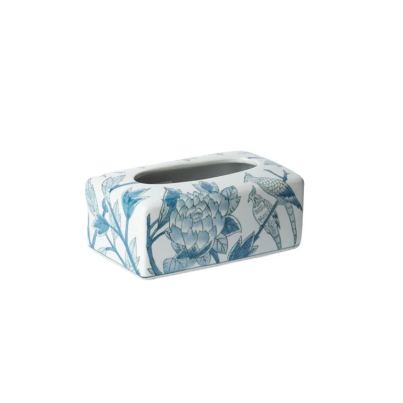 Hand-painted underglaze color, blue and white porcelain tissue box paper drawing