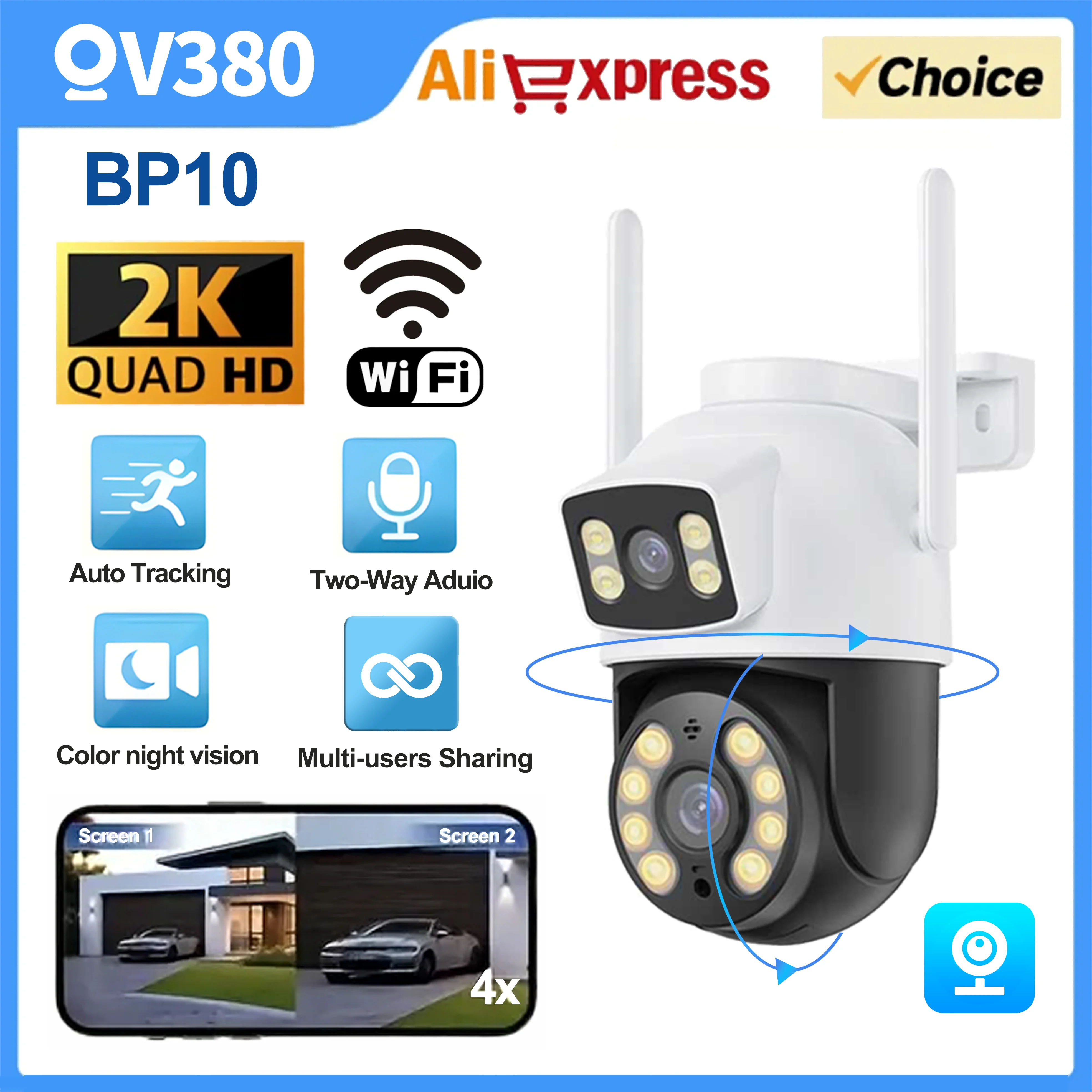 

8MP WIFI IP Camera PTZ Dual Lens Dual Screen Manual Detection Full Color Night Vision Outdoor Security Surveillance Camera