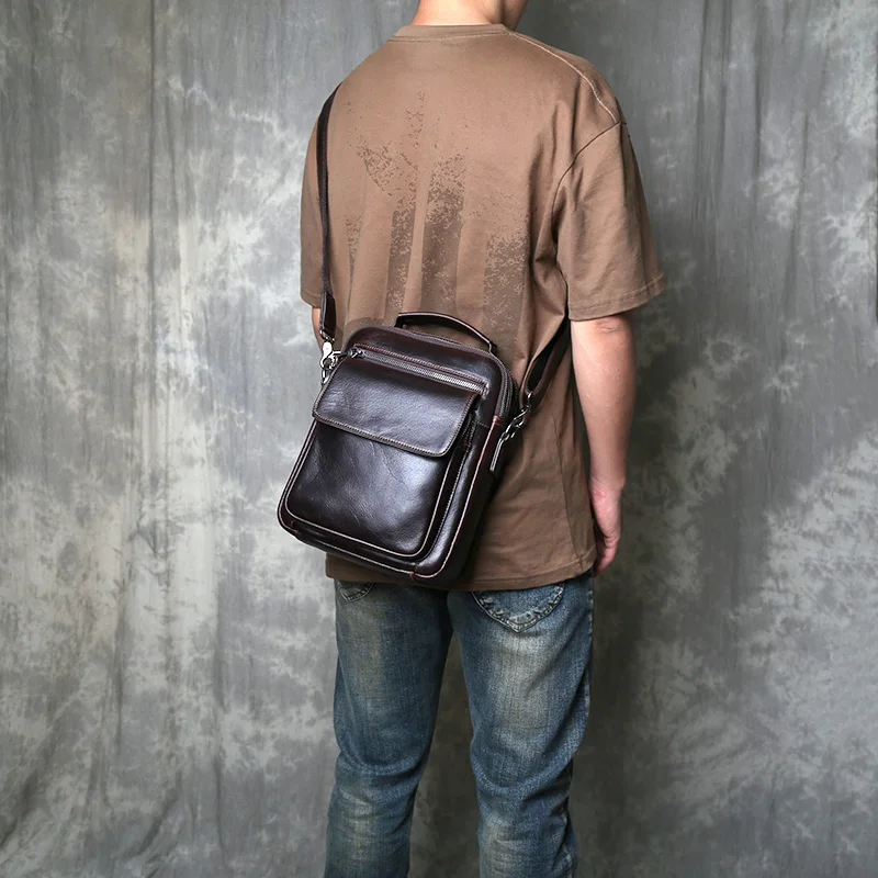 

Оригинальная мужская сумка через плечо из натуральной кожи, вертикальный квадратный верхний слой из воловьей кожи, деловой повседневный рюкзак большой вместимости