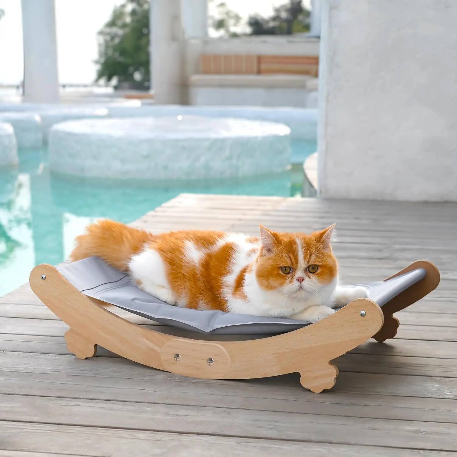 

Cooling Cat Bed Hammo With Water Mat, Waterproof Elevated Cat Beds Chair With Pvc Fabric, Curved Design, Pet Furniture Couch,