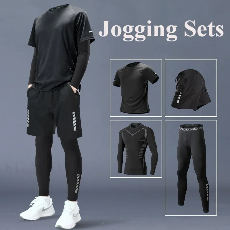 Fitness Clothes Ice Silk Quick Drying T-shirt Suit Men Short Sleeve Running Sportswear Shorts Tracksuit Gym Sports Training Sets