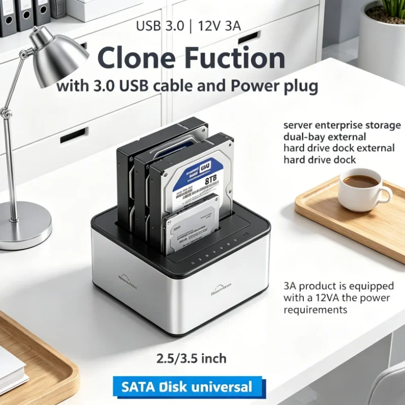 

SATA to USB 3.0 Adapter Duplicator for 2.5 3.5 SSD HDD Disk Upgraded Offline Clone Dual Bay Docking Station HDD Box SSD Case