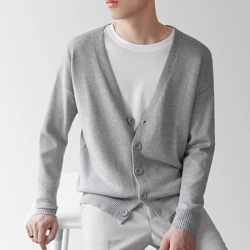 

Men Cardigan Long Sleeve V-neck Slim Single-breasted Spring Outerwear Male Sweater Knitted Coat