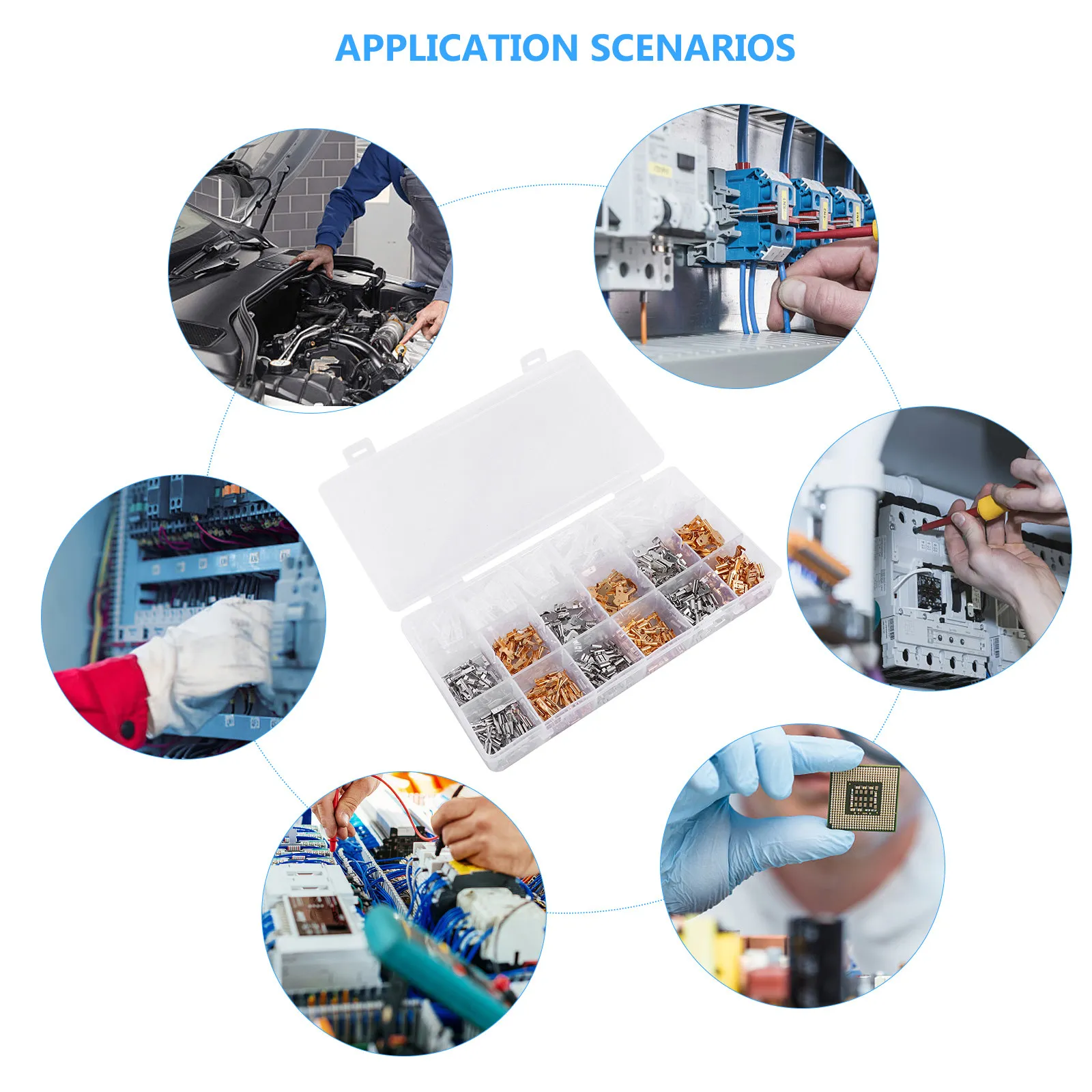 

Набор из 540 пружинных вставных клемм-коннекторов 2.8мм, 4.8мм, 6.3мм для электропроводки дома и автомобиля