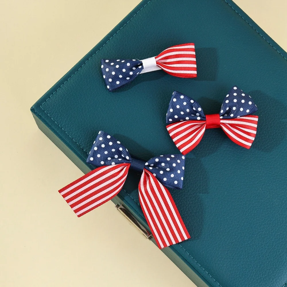 2pcs/set Ribbon Hair Bows Clips for Girls Princess Star Bowknot Hairpin Headwear July 4th Independence Day Hair Accessories