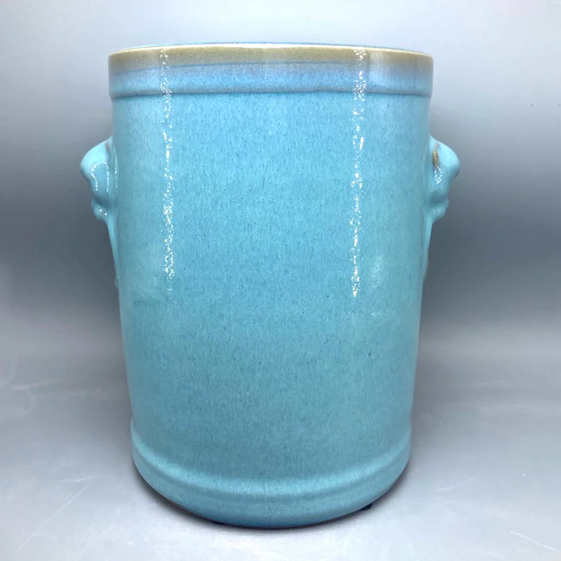 Ceramic vase Binaural animal head Jun porcelain vase sky blue bottle interior decoration ceramic ice crack glaze