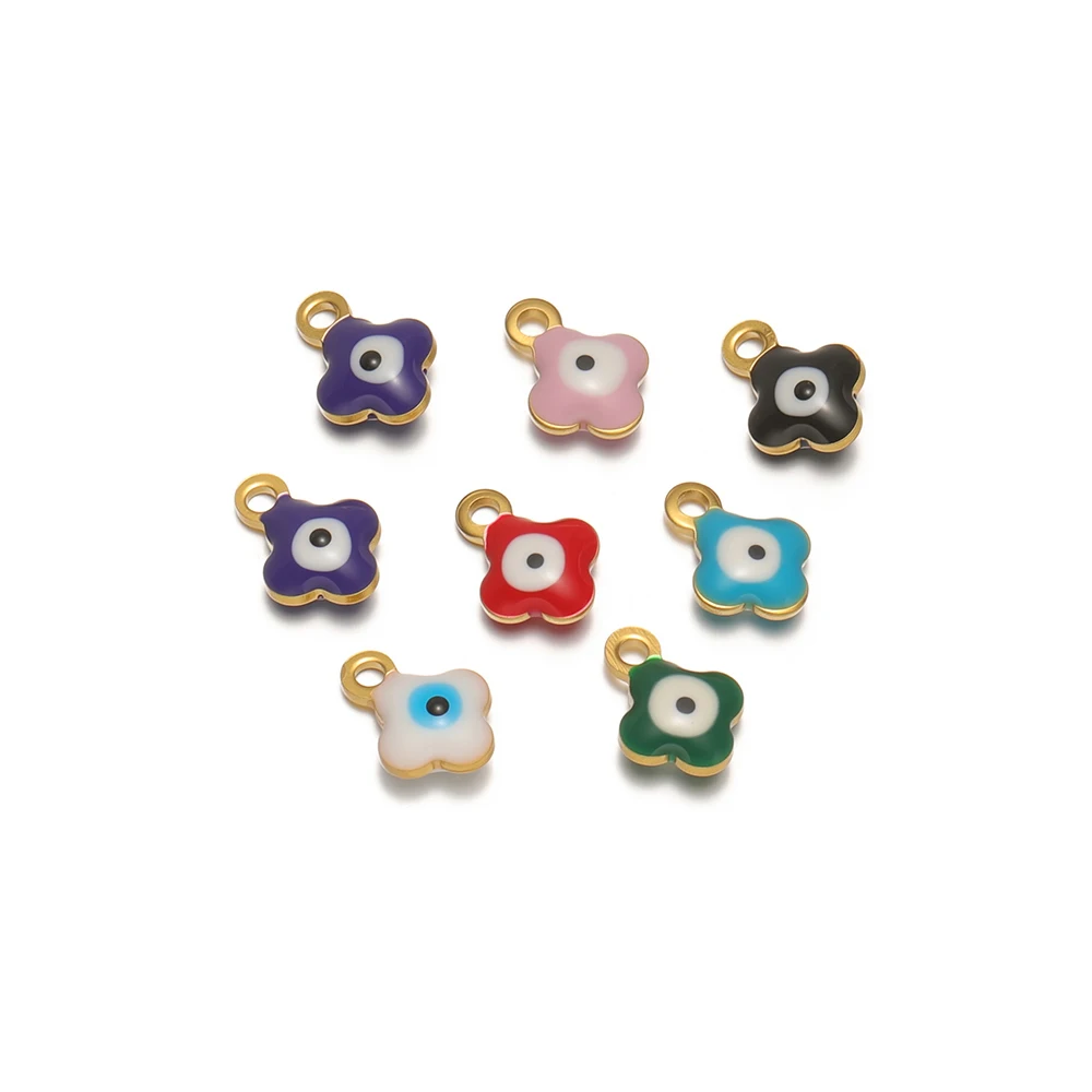 

20Pcs Enamel Clover Pendants Stainless Steel Evil Eyes Charms for DIY Trendy Jewelry Making Necklaces Bracelets Material Bulk