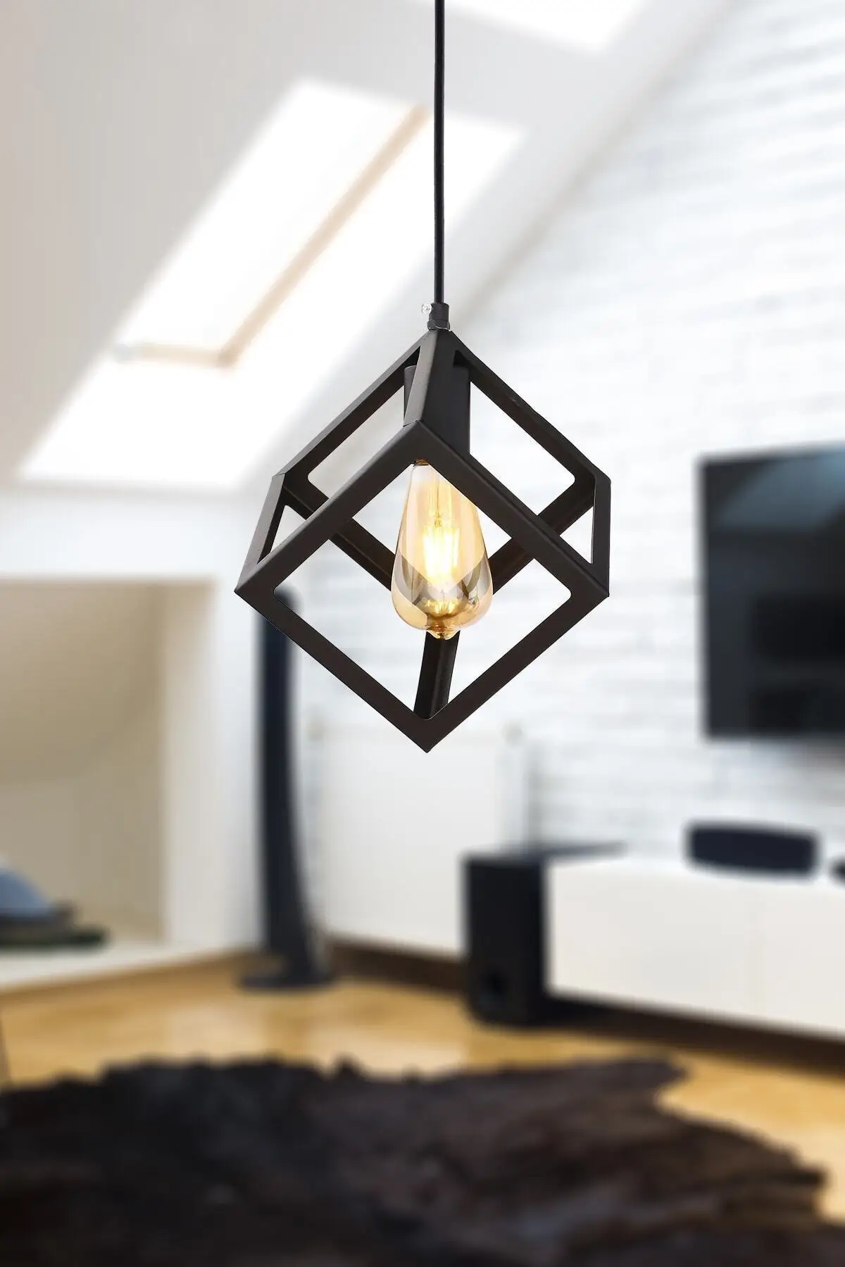 

Cube Single Black Chandelier illuminated for bedroom room kitchen