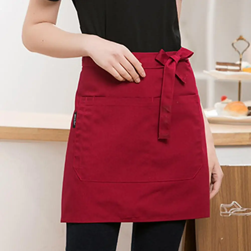 Lace Up Short Apron Waterproof Half Apron With Pocket Waitress Chef Apron Waist Aprons Oil Stain Resistant Kitchen Work Aprons