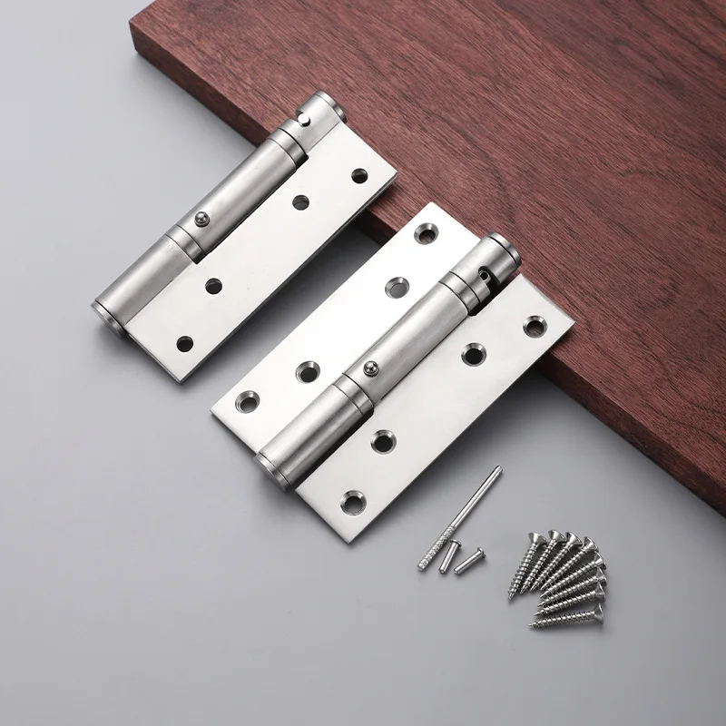 Dobradiças de porta dobráveis com rolamento de esferas, 2 peças, borboleta, fechamento automático, aço inoxidável, ajustável, mola de madeira, dobradiça