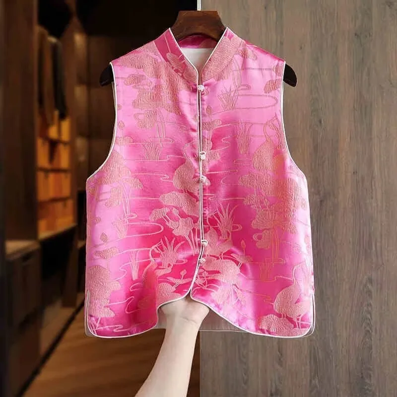 

Женский жилет: Новая модная жаккардовая куртка-кардиган, уникальный стильный жилет для женщин, китайский женский жилет на одной пуговице