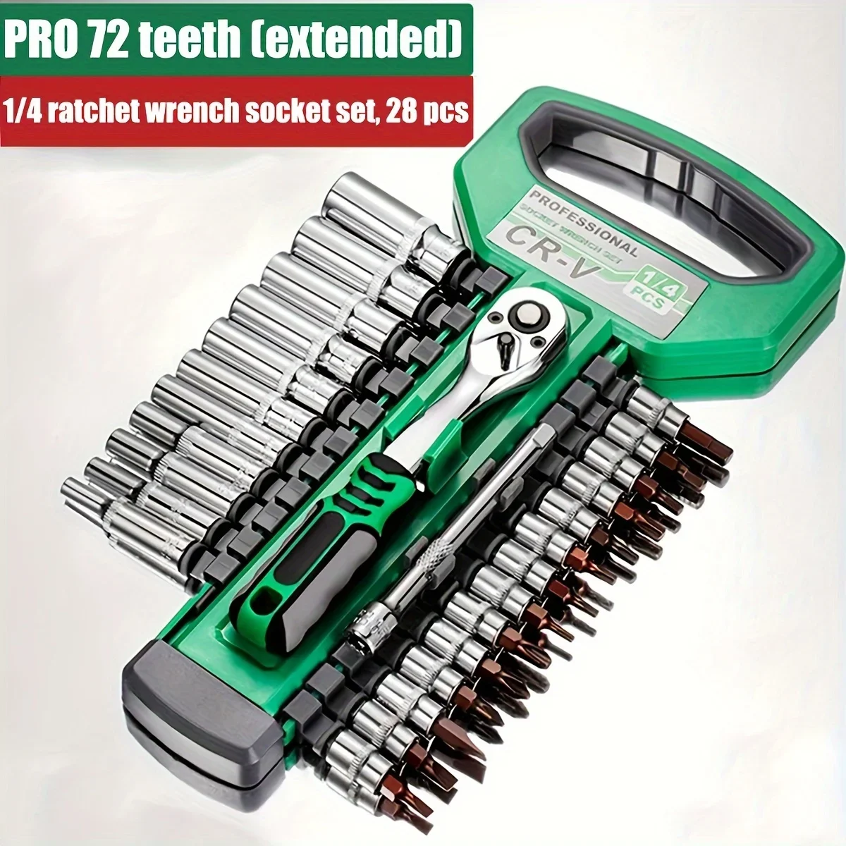

28-Piece 1/4" Drive Socket Set, CR-V Metric Sockets with Quick-Release Ratchet, Universal Tool Kit for Car Repair & DIY