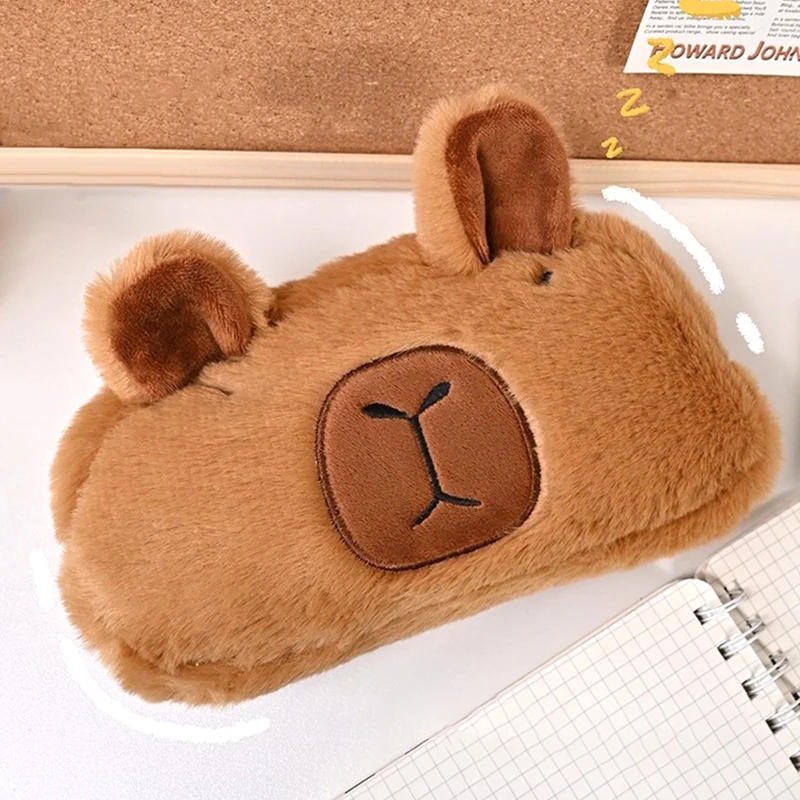 Cute Capybara Plush Pencil Case Cosmetic Bag Guinea Pig Pen Pouch Large Capacity Pencil Bag School Supplies Stationery Box