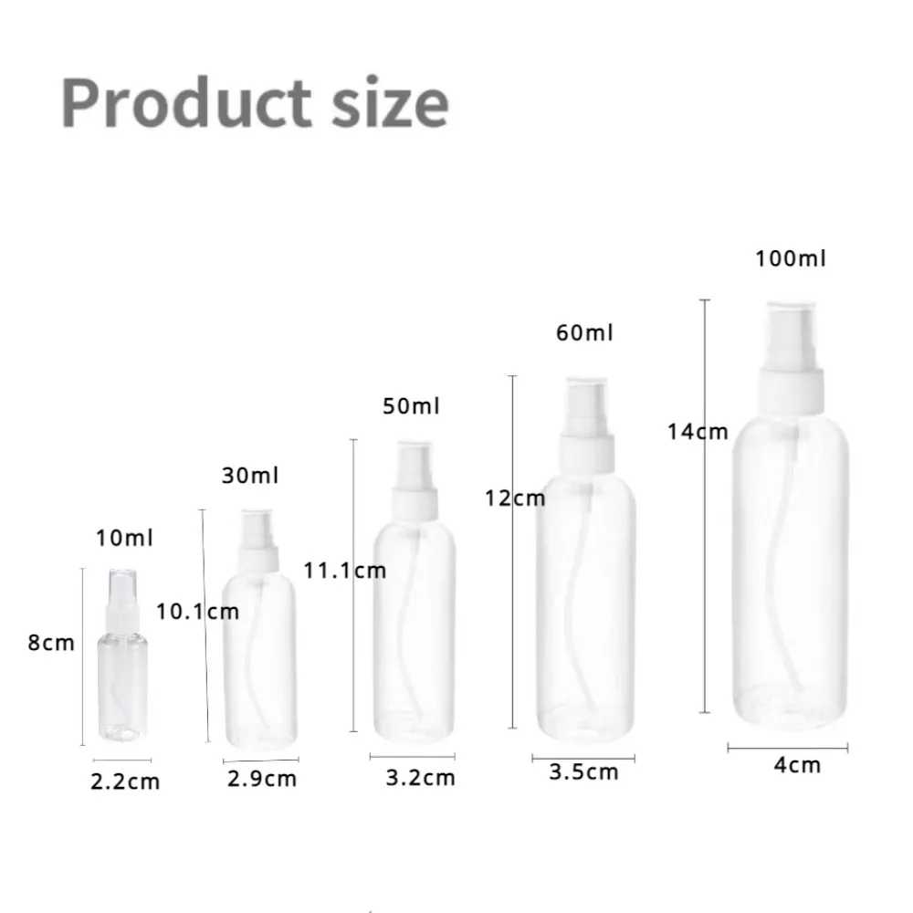 휴대용 투명 플라스틱 무화기 화장품 향수 빈 용기, 리필 가능한 스프레이 병, 10, 30, 50, 60, 100ml, 10 개
