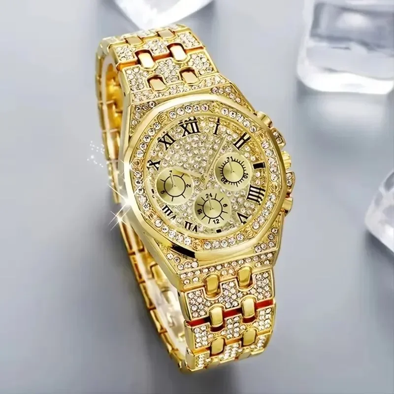 Watches for Men Stainless Steel Quartz Wristwatches Fashionable Lady Noble Quartz Men Luxury Rhinestone Watch Clock Gift Relogio