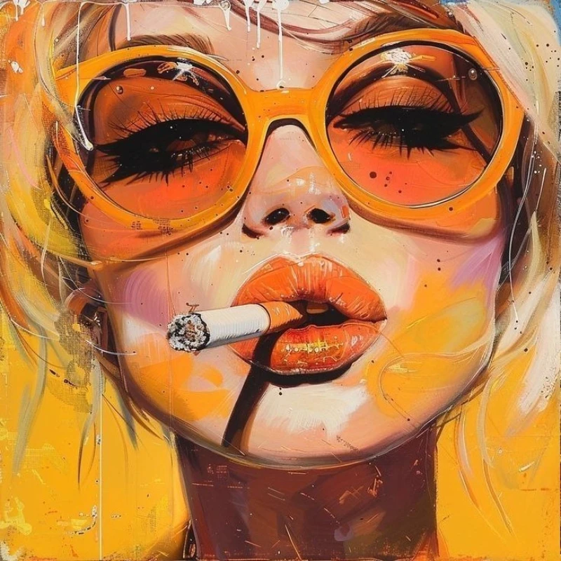 

500PCS/1024 PCS Jigsaw Puzzles Girl with Yellow Hair Smoking Cool Portrait Challenging Family Activity Game for Gameroom Bedroom